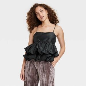 A New Day Tiered Taffeta Tank Top – Black – Size Medium – NWT